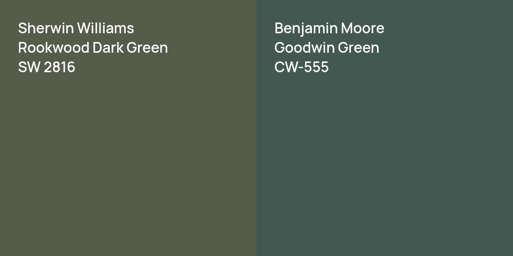 Sherwin Williams Rookwood Dark Green vs. Benjamin Moore Goodwin Green