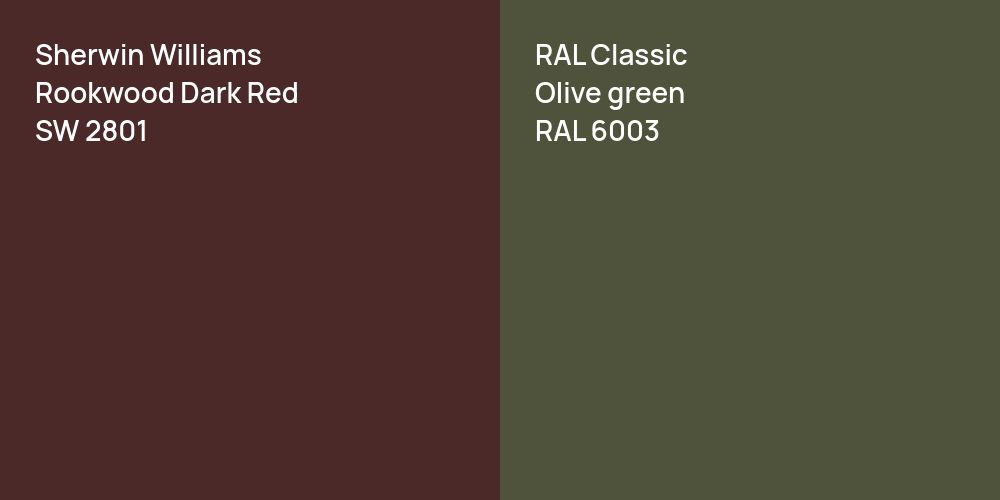 Sherwin Williams Rookwood Dark Red vs. RAL Classic  Olive green