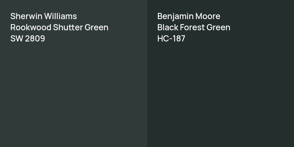 Sherwin Williams Rookwood Shutter Green vs. Benjamin Moore Black Forest Green