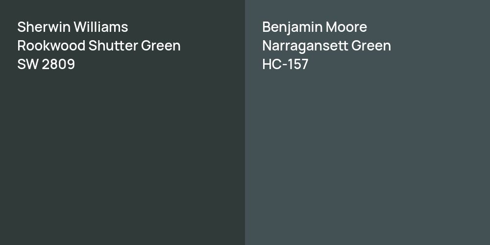 Sherwin Williams Rookwood Shutter Green vs. Benjamin Moore Narragansett Green