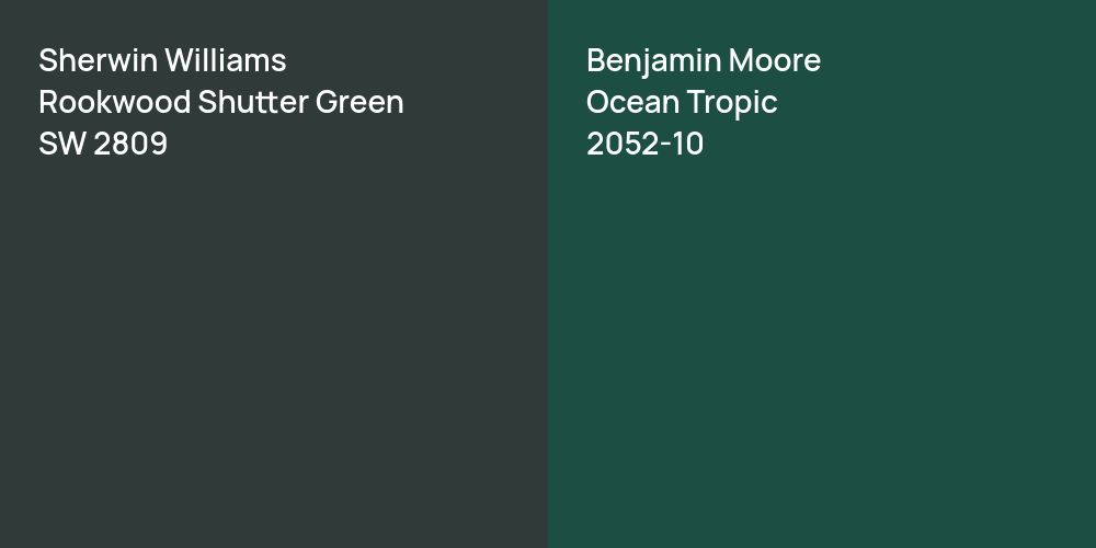 Sherwin Williams Rookwood Shutter Green vs. Benjamin Moore Ocean Tropic