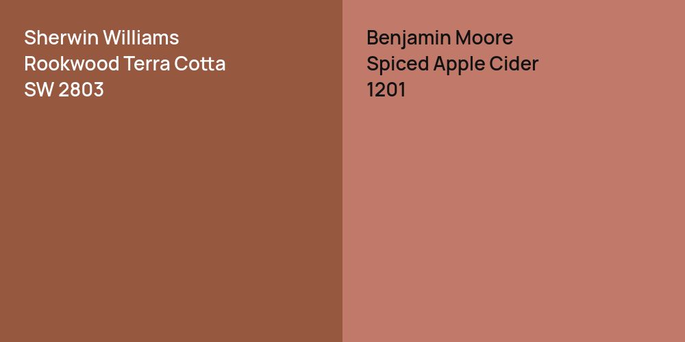 Sherwin Williams Rookwood Terra Cotta vs. Benjamin Moore Spiced Apple Cider