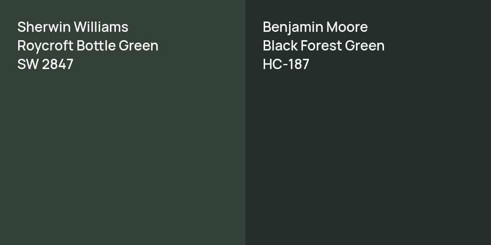 Sherwin Williams Roycroft Bottle Green vs. Benjamin Moore Black Forest Green