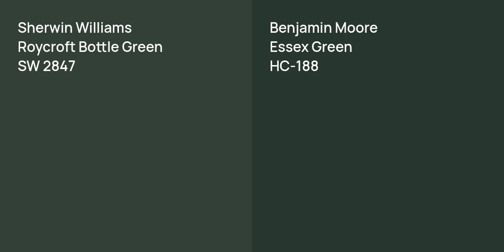 Sherwin Williams Roycroft Bottle Green vs. Benjamin Moore Essex Green