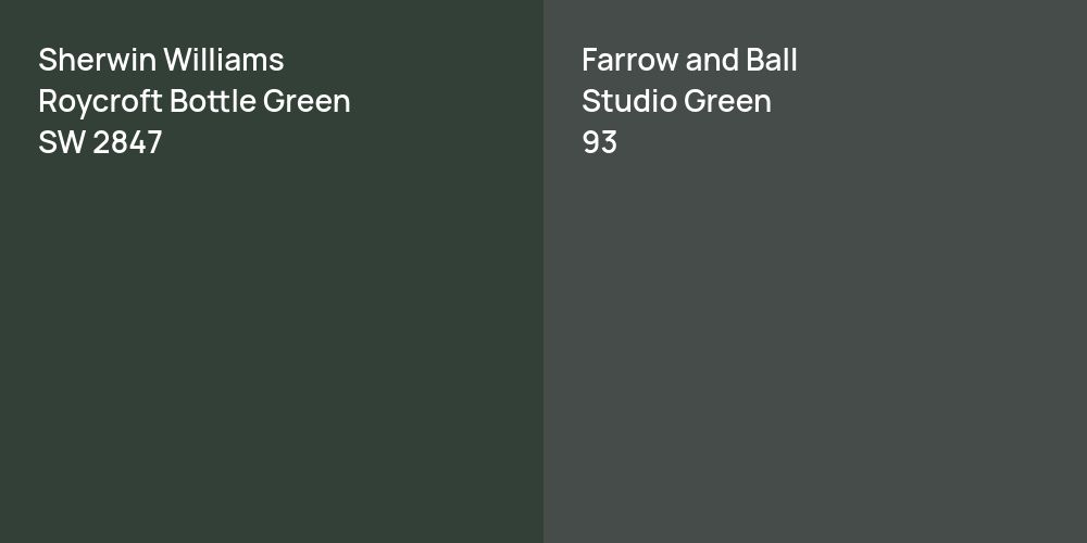 Sherwin Williams Roycroft Bottle Green vs. Farrow and Ball Studio Green