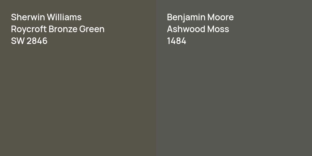 Sherwin Williams Roycroft Bronze Green vs. Benjamin Moore Ashwood Moss