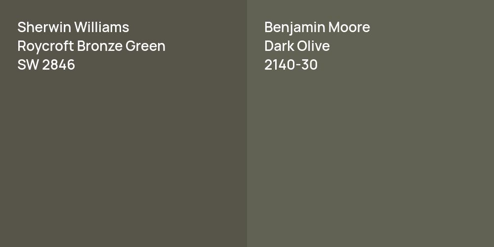 Sherwin Williams Roycroft Bronze Green vs. Benjamin Moore Dark Olive