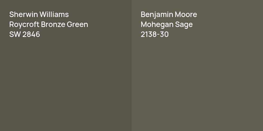 Sherwin Williams Roycroft Bronze Green vs. Benjamin Moore Mohegan Sage