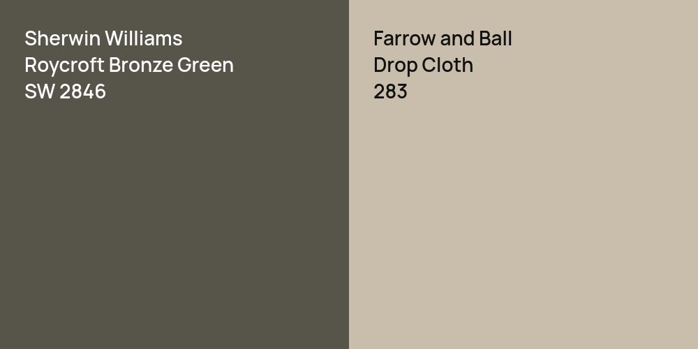 Sherwin Williams Roycroft Bronze Green vs. Farrow and Ball Drop Cloth