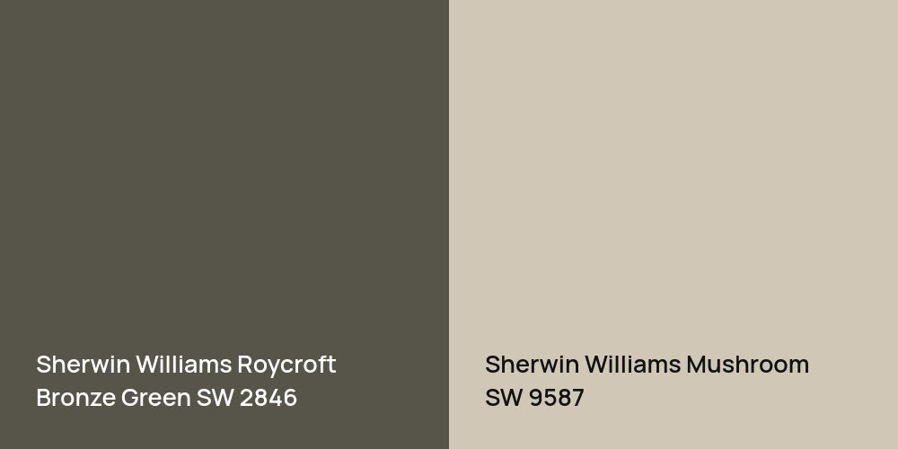 Sherwin Williams Roycroft Bronze Green vs. Sherwin Williams Mushroom