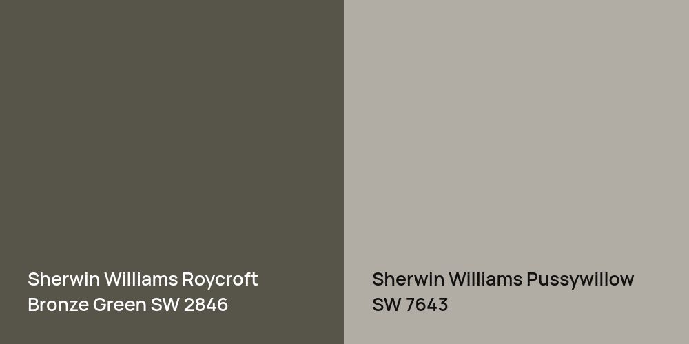 Sherwin Williams Roycroft Bronze Green vs. Sherwin Williams Pussywillow