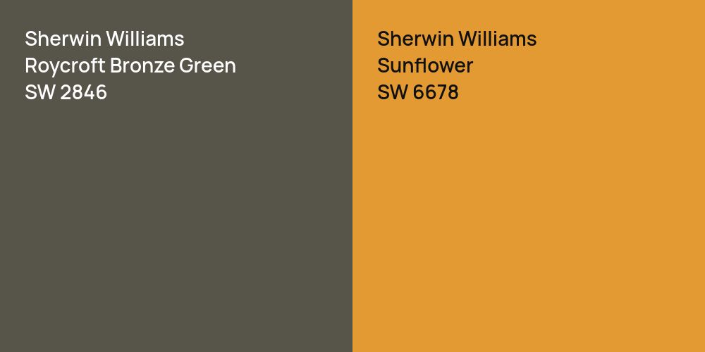 Sherwin Williams Roycroft Bronze Green vs. Sherwin Williams Sunflower