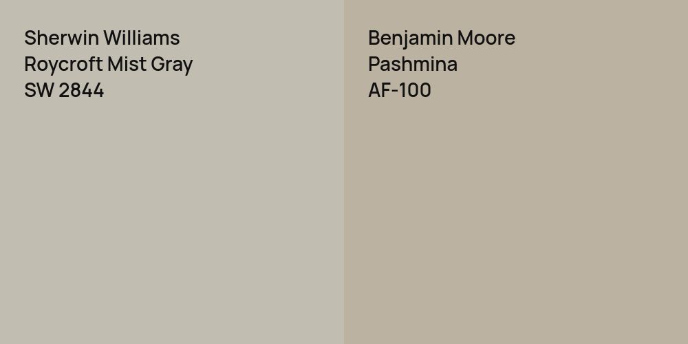 Sherwin Williams Roycroft Mist Gray vs. Benjamin Moore Pashmina