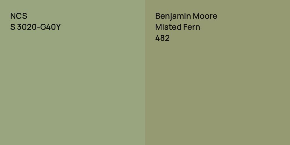 NCS S 3020-G40Y vs. Benjamin Moore Misted Fern