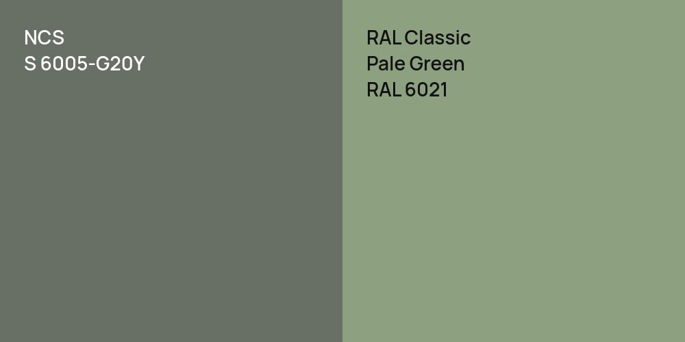 NCS S 6005-G20Y vs. RAL Classic Pale Green