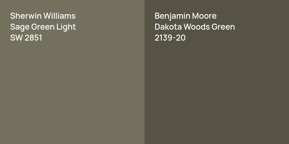 Sherwin Williams Sage Green Light vs. Benjamin Moore Dakota Woods Green