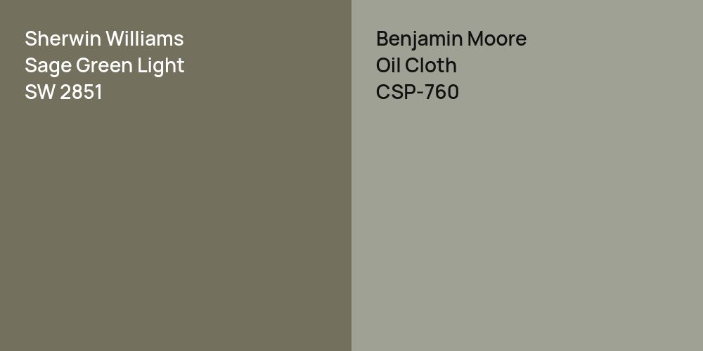 Sherwin Williams Sage Green Light vs. Benjamin Moore Oil Cloth