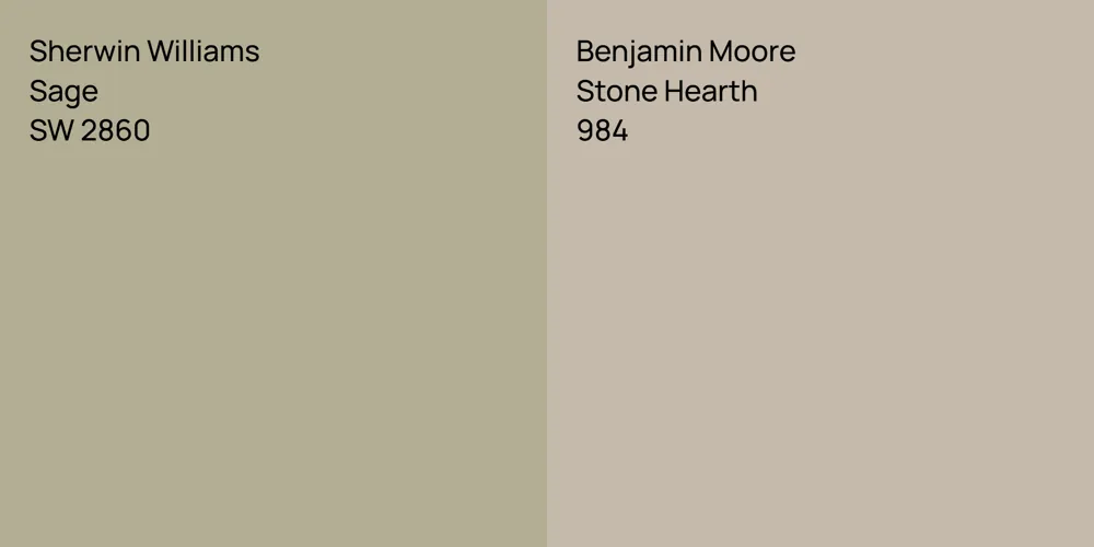 Sherwin Williams Sage vs. Benjamin Moore Stone Hearth