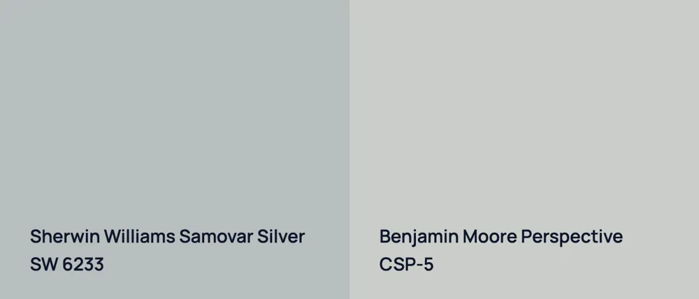 Sherwin Williams Samovar Silver SW 6233 vs Benjamin Moore Perspective CSP-5