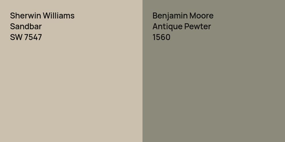 Sherwin Williams Sandbar vs. Benjamin Moore Antique Pewter