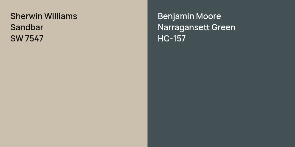 Sherwin Williams Sandbar vs. Benjamin Moore Narragansett Green