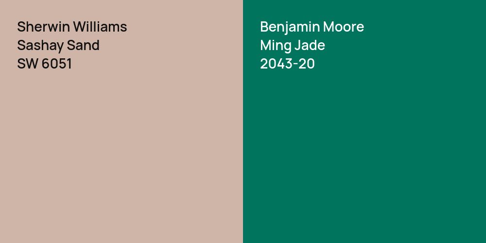 Sherwin Williams Sashay Sand vs. Benjamin Moore Ming Jade