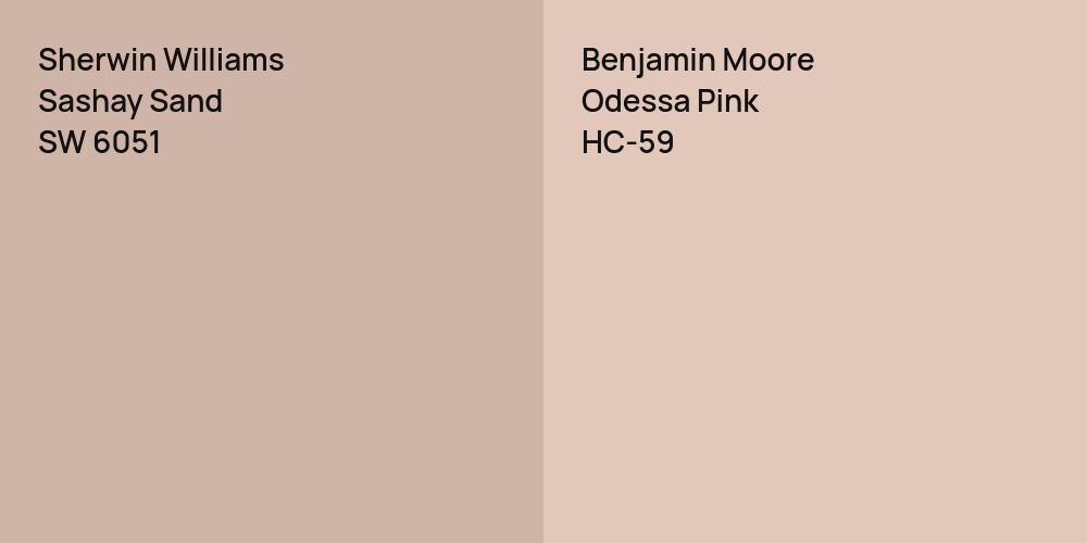 Sherwin Williams Sashay Sand vs. Benjamin Moore Odessa Pink