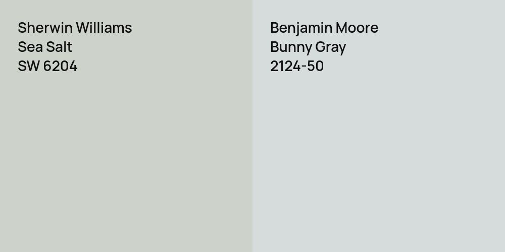 Sherwin Williams Sea Salt vs. Benjamin Moore Bunny Gray