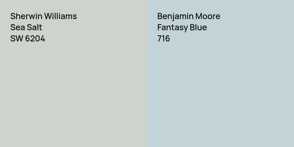 Sherwin Williams Sea Salt vs. Benjamin Moore Fantasy Blue