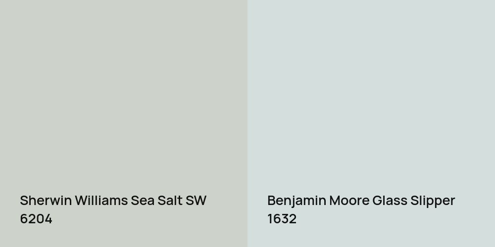 Sherwin Williams Sea Salt vs. Benjamin Moore Glass Slipper