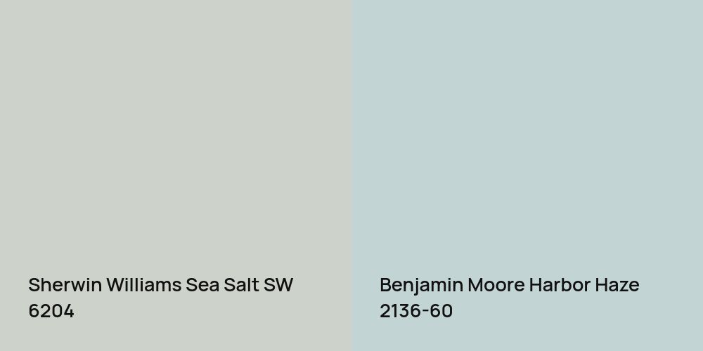 Sherwin Williams Sea Salt vs. Benjamin Moore Harbor Haze