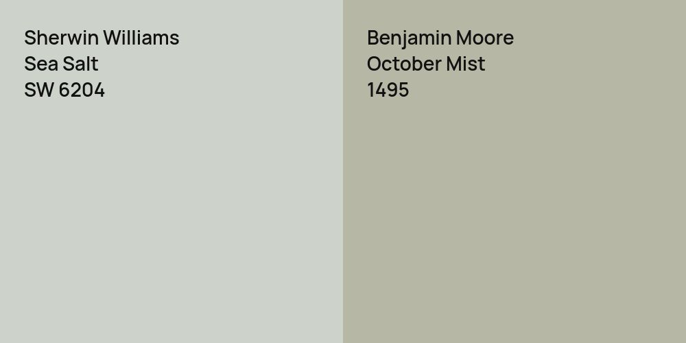 Sherwin Williams Sea Salt vs. Benjamin Moore October Mist