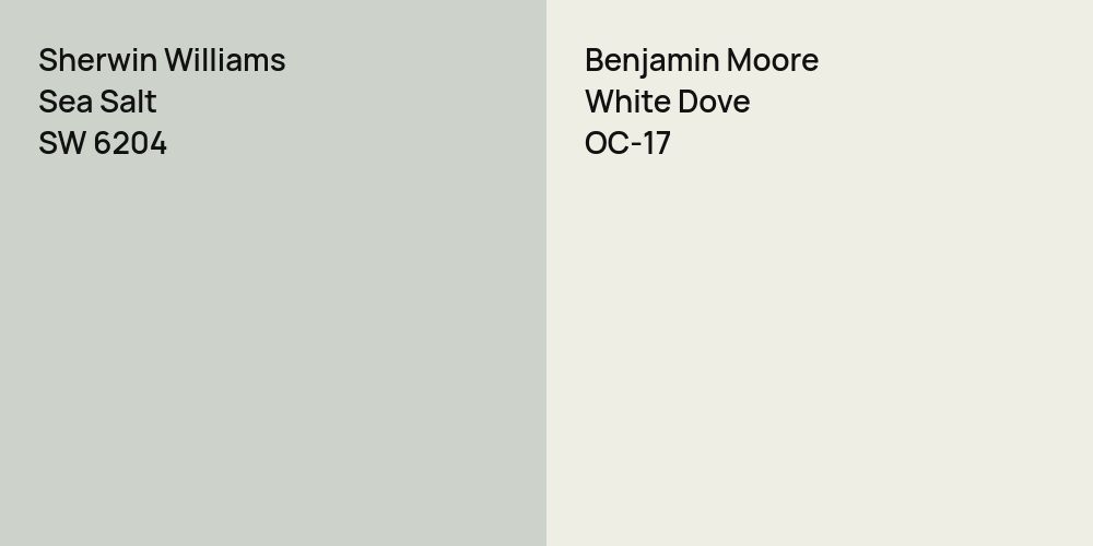 Sherwin Williams Sea Salt vs. Benjamin Moore White Dove