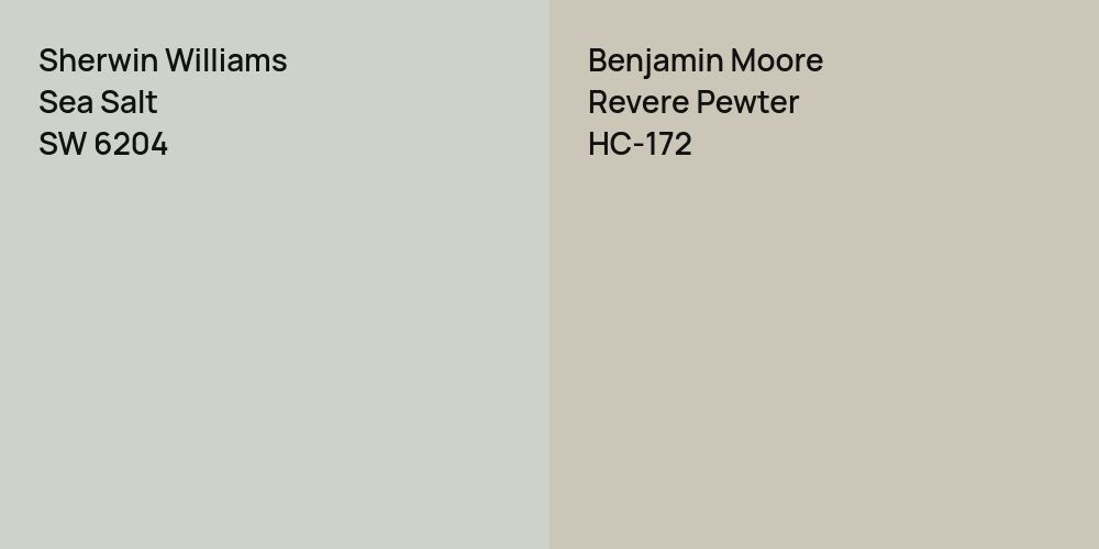 Sherwin Williams Sea Salt vs. Benjamin Moore Revere Pewter