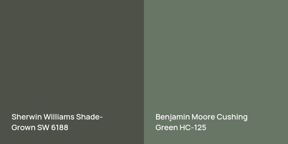 Sherwin Williams Shade-Grown vs. Benjamin Moore Cushing Green