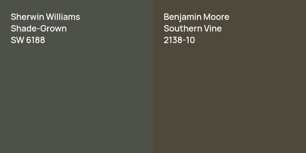 Sherwin Williams Shade-Grown vs. Benjamin Moore Southern Vine