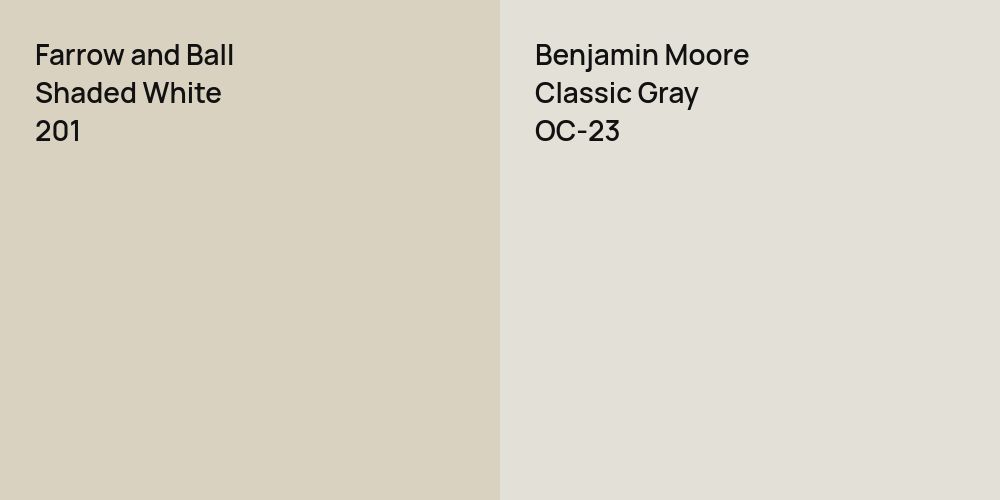 Farrow and Ball Shaded White vs. Benjamin Moore Classic Gray