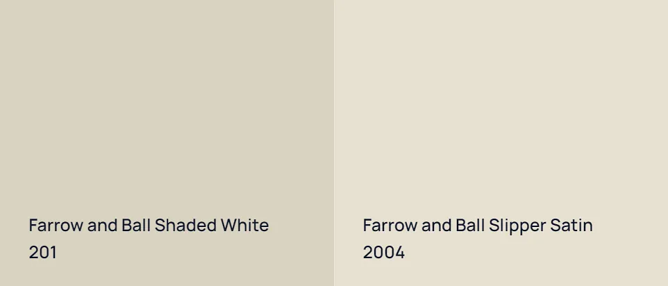 Farrow and Ball Shaded White 201 vs Farrow and Ball Slipper Satin 2004