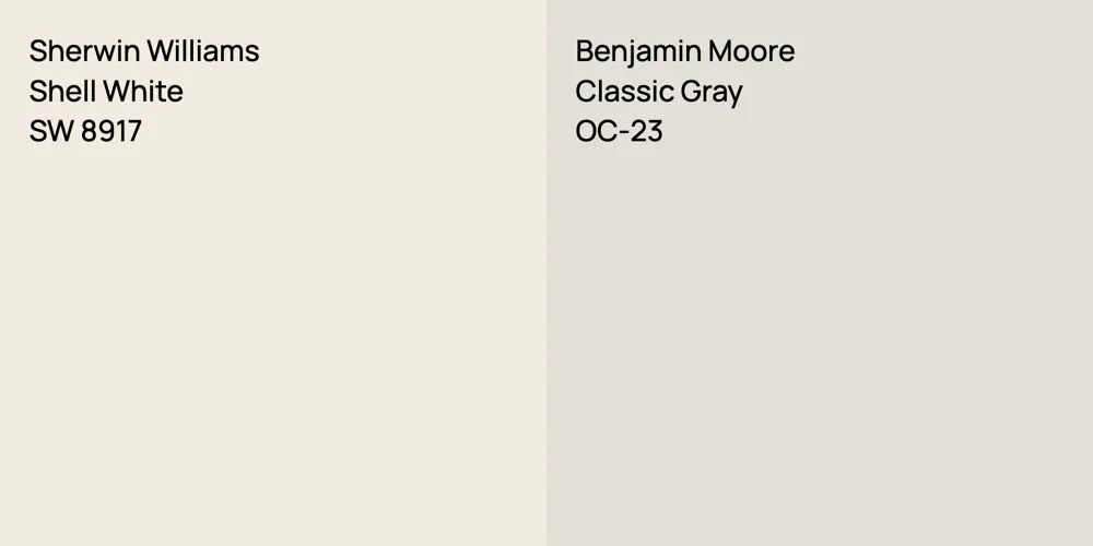 Sherwin Williams Shell White vs. Benjamin Moore Classic Gray