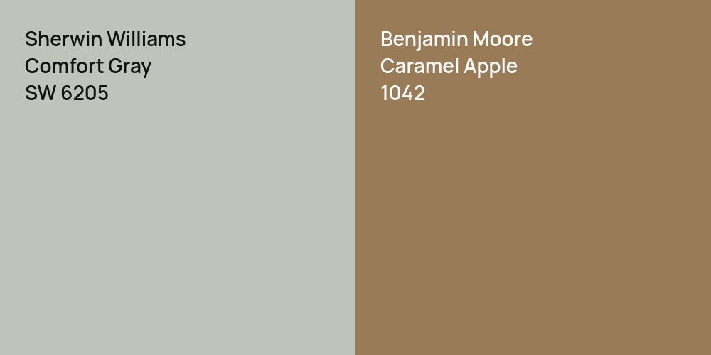 Sherwin Williams Comfort Gray vs. Benjamin Moore Caramel Apple