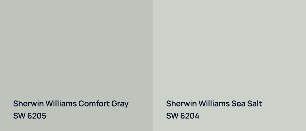 Sherwin Williams Comfort Gray SW 6205 vs Sherwin Williams Sea Salt SW 6204