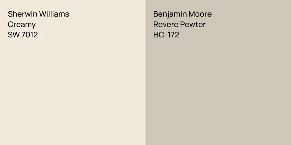 Sherwin Williams Creamy vs. Benjamin Moore Revere Pewter