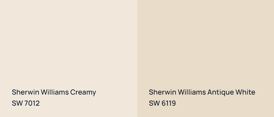 Sherwin Williams Creamy SW 7012 vs Sherwin Williams Antique White SW 6119