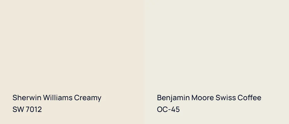 Sherwin Williams Creamy SW 7012 vs Benjamin Moore Swiss Coffee OC-45