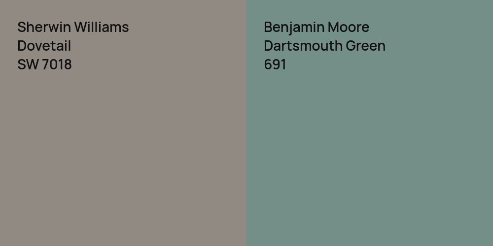 Sherwin Williams Dovetail vs. Benjamin Moore Dartsmouth Green