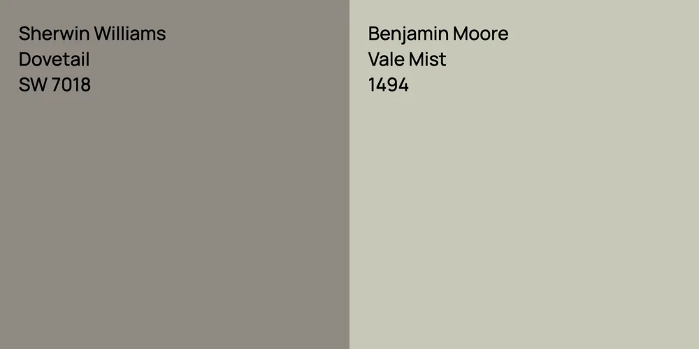 Sherwin Williams Dovetail vs. Benjamin Moore Vale Mist