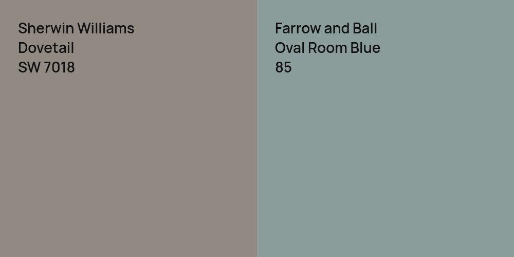 Sherwin Williams Dovetail vs. Farrow and Ball Oval Room Blue