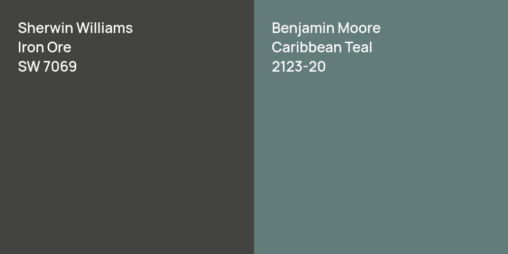 Sherwin Williams Iron Ore vs. Benjamin Moore Caribbean Teal