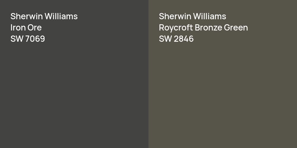 Sherwin Williams Iron Ore vs. Sherwin Williams Roycroft Bronze Green