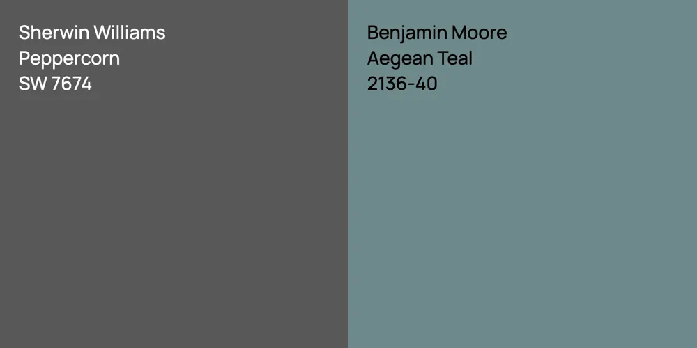 Sherwin Williams Peppercorn vs. Benjamin Moore Aegean Teal